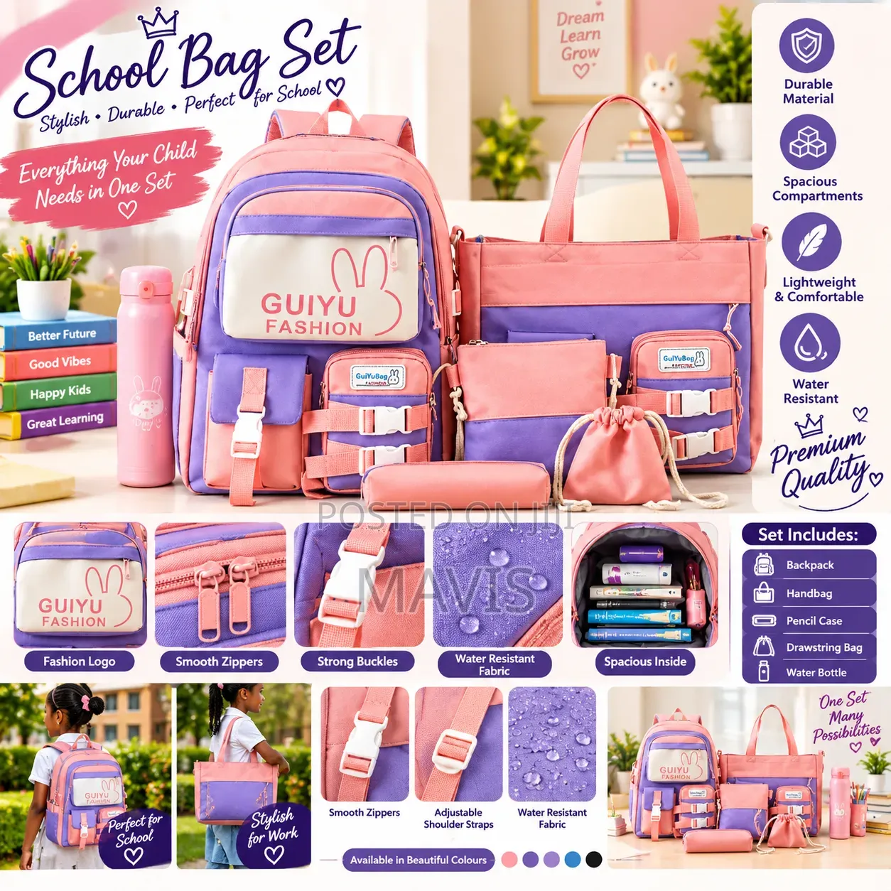 4in1 School Bag With Tote Bag Pencil Case Etc