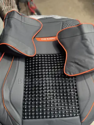Beaded Massage Seat Cover Black/Orange With Pillows