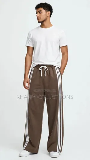 High Quality Unisex Wide Leg Striped Drawstring Pants ( Joggers)