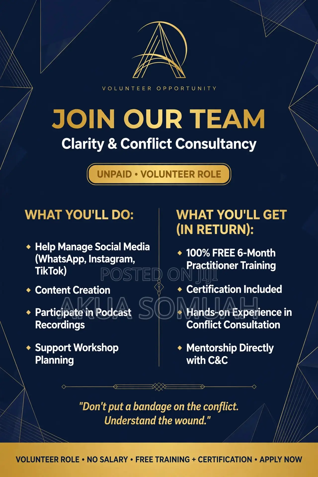Volunteer Opportunity - CNC Clarity & Conflict Consultancy
