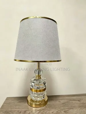 Luxury Crystal Table Lamp - Gold & Grey Fabric Shade Bedside Lamp