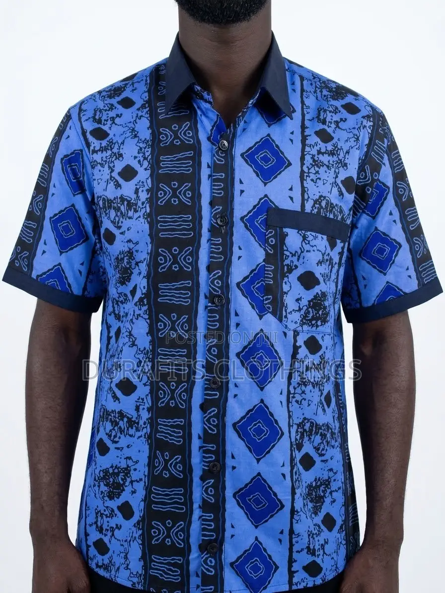 Men’s Cobalt & Navy Batik African Print Shirt