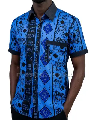 Men’s Cobalt & Navy Batik African Print Shirt