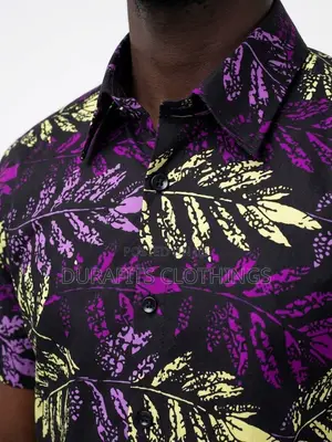Men’s Black & Purple Leaf African Print Shirt