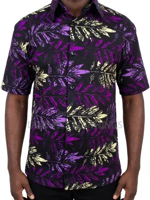 Men’s Black & Purple Leaf African Print Shirt