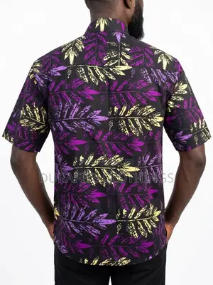 Men’s Black & Purple Leaf African Print Shirt
