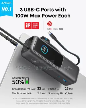 Anker Laptop Power Bank (25K, 165W, Built-in and Retractable Cables)
