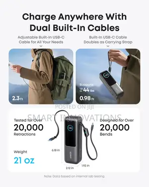 Anker Laptop Power Bank (25K, 165W, Built-in and Retractable Cables)