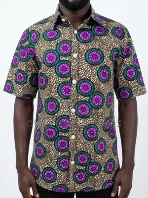 Men’s Purple & Teal Circle African Print Short-Sleeve Shirt
