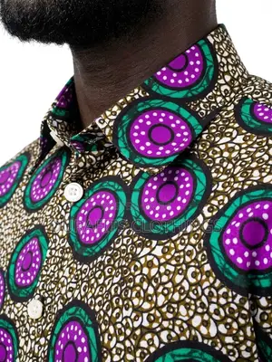 Men’s Purple & Teal Circle African Print Short-Sleeve Shirt
