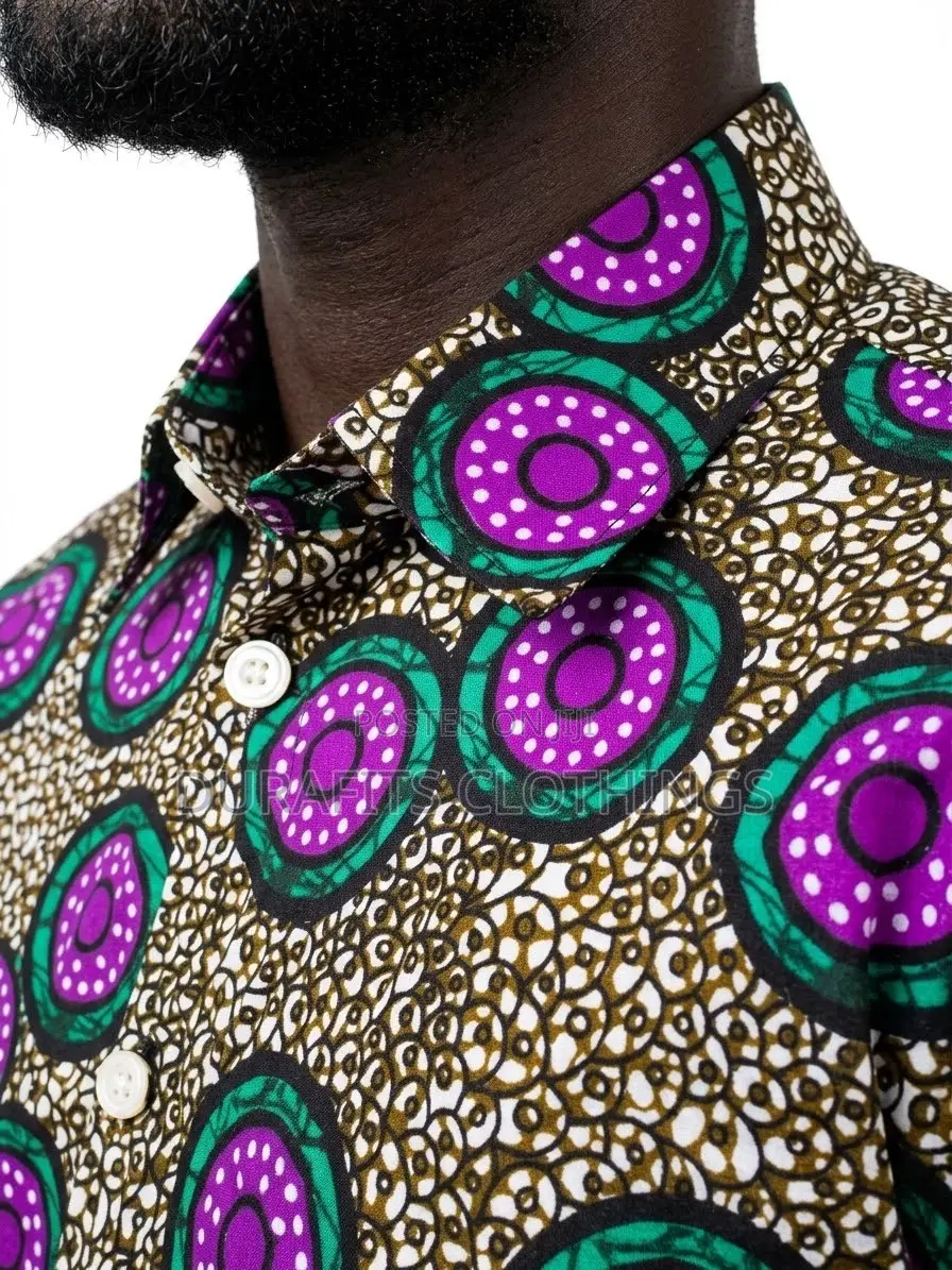 Men’s Purple & Teal Circle African Print Short-Sleeve Shirt