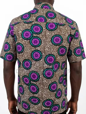 Men’s Purple & Teal Circle African Print Short-Sleeve Shirt
