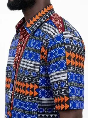 Men’s Multi-Pattern Geometric African Print Short-Sleeve Shirt