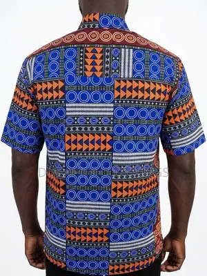 Men’s Multi-Pattern Geometric African Print Short-Sleeve Shirt