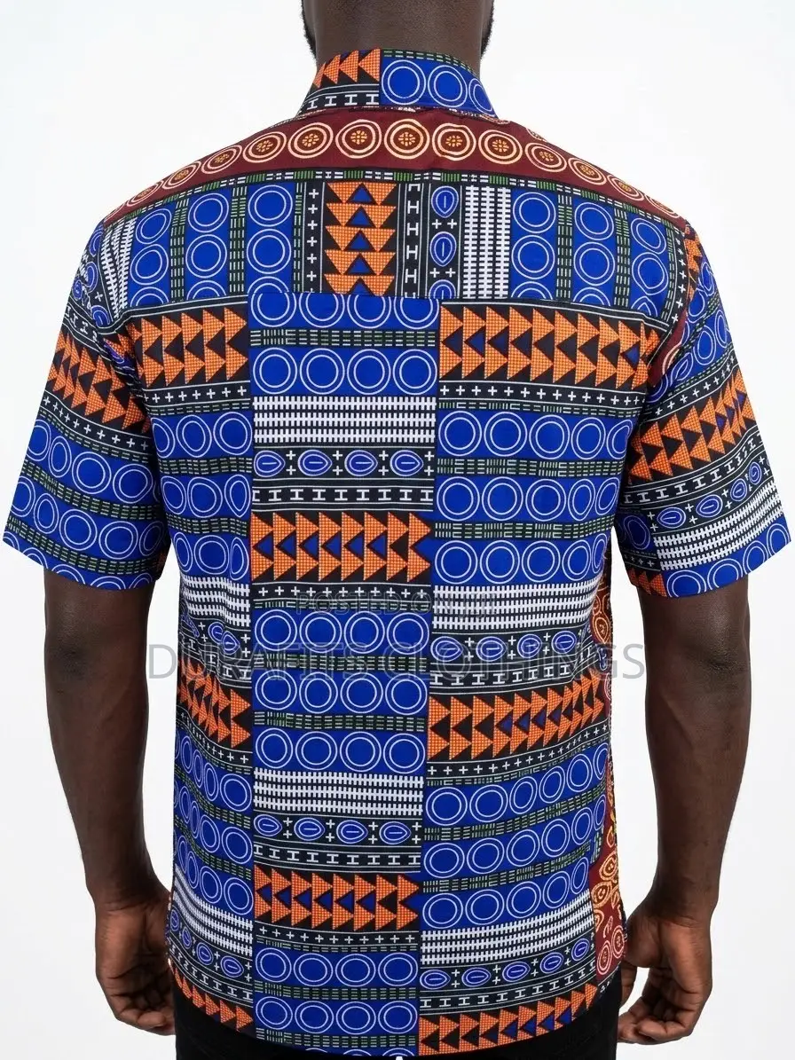 Men’s Multi-Pattern Geometric African Print Short-Sleeve Shirt