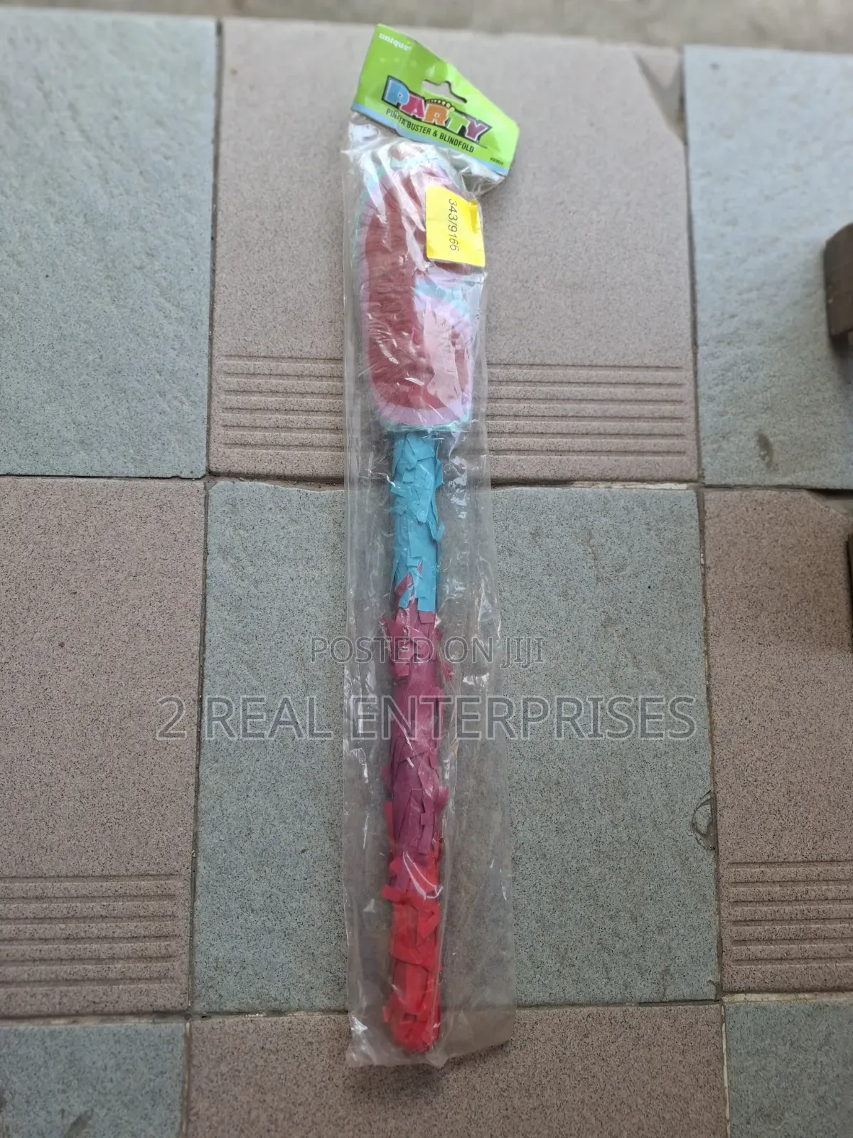 Party Colorful Wrapped Wooden Piñata Buster Stick With Blindfold Set