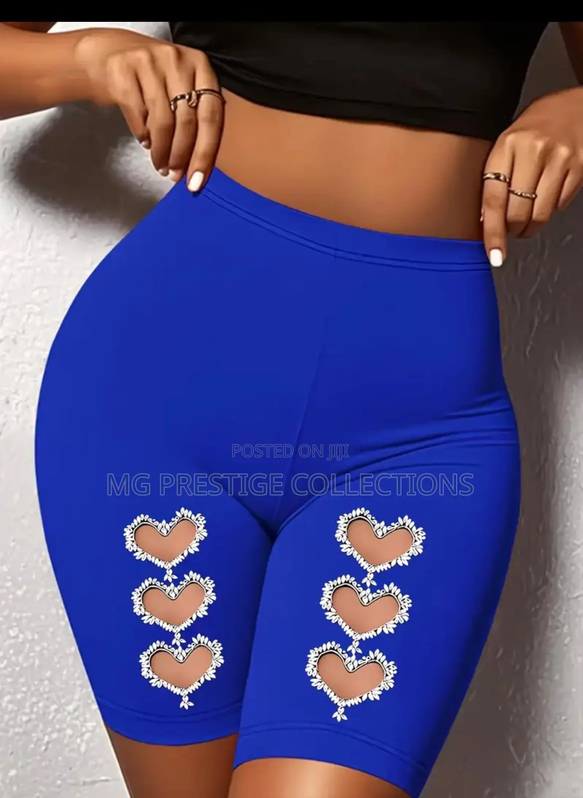 Women's High-Waist Black Biker Shorts With Heart Cutouts