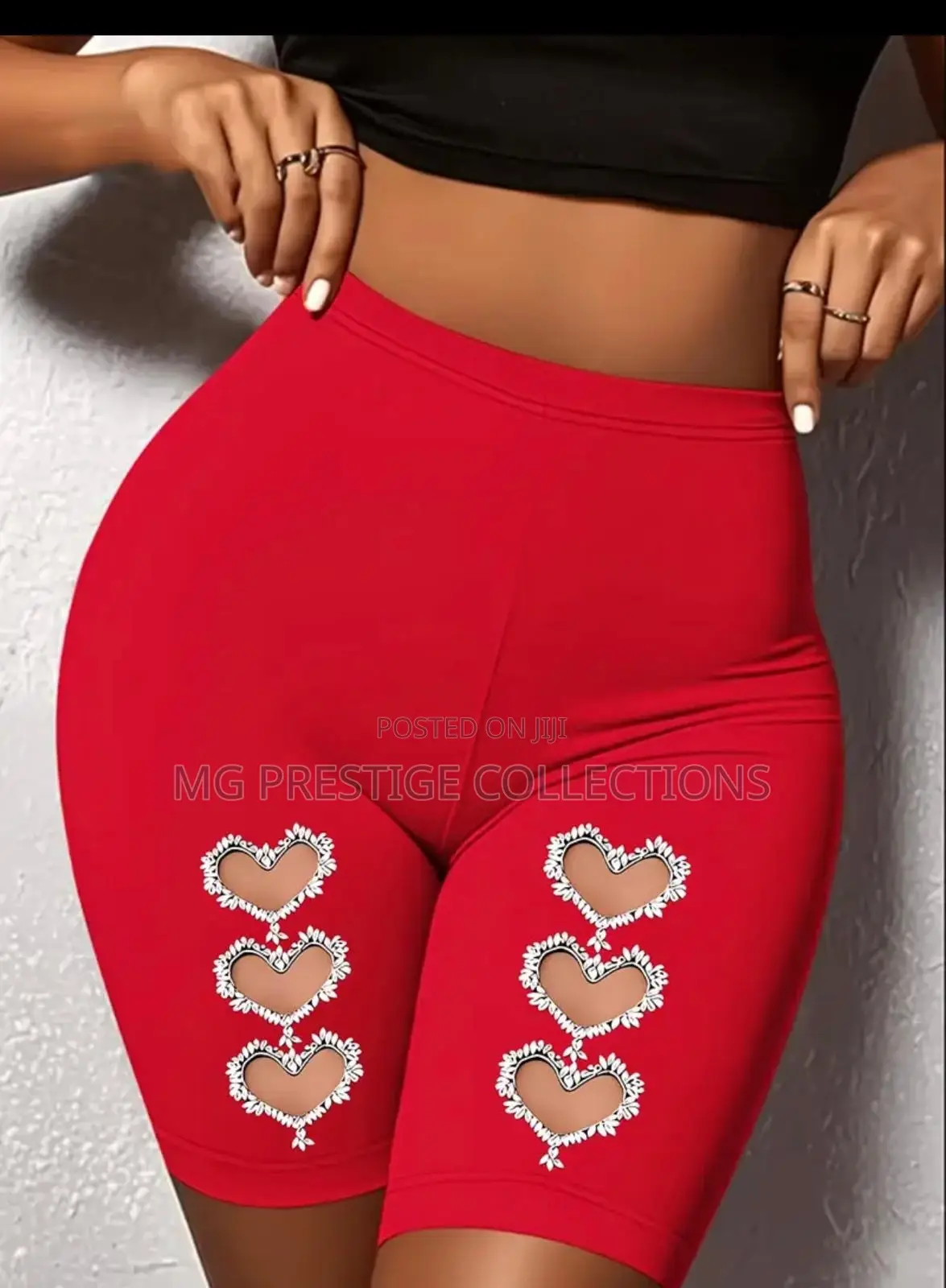 Women's High-Waist Black Biker Shorts With Heart Cutouts