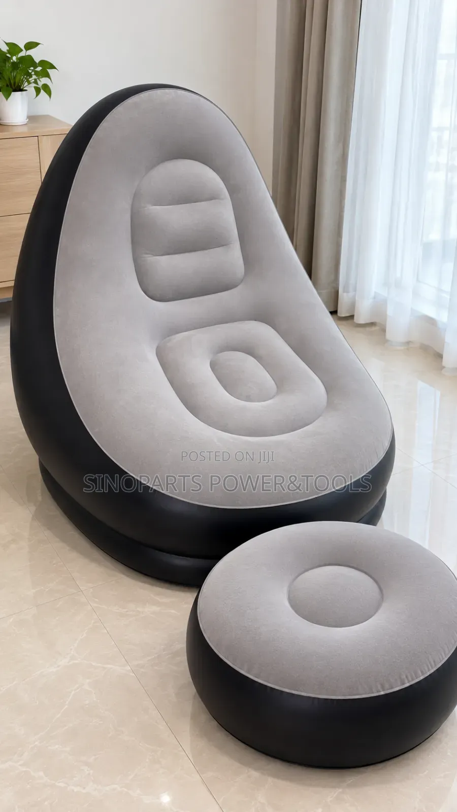 Inflatable Sofa Chair With Footstool & Pump Grey Black