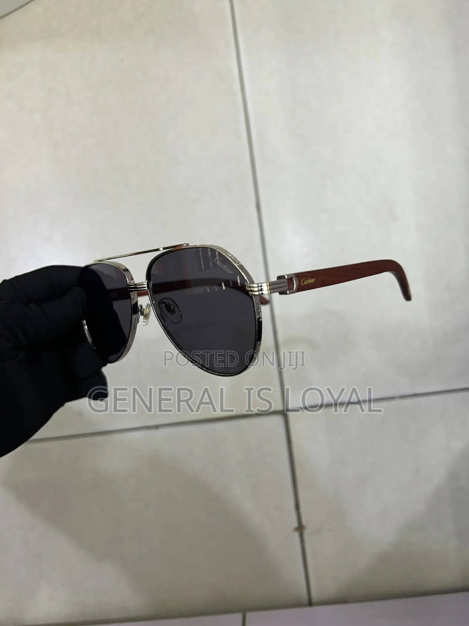 Cartier Dark Stainless Sunglasses Silver Wood Handle