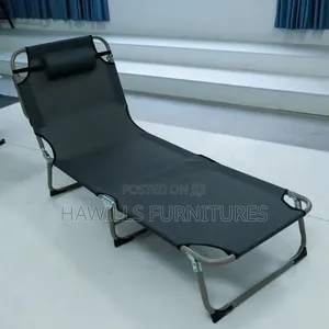 Foldable Camping Cot Reclinable Sun Lounger in Dark Gray.