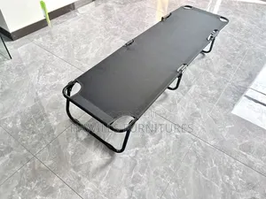Foldable Camping Cot Reclinable Sun Lounger in Dark Gray.