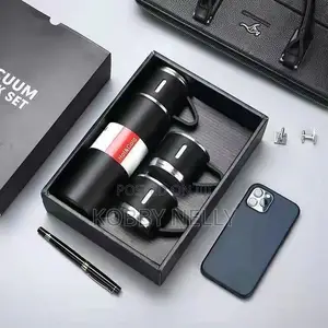 Premium 3-Piece Vacuum Flask & Cup Gift Set – Black