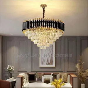 Luxury Tiered Crystal Chandelier - Black & Gold Crown