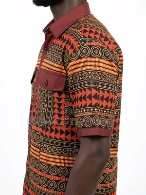 Men’s Dual-Pocket Tribal Motif African Print Shirt