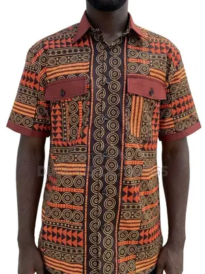 Men’s Dual-Pocket Tribal Motif African Print Shirt