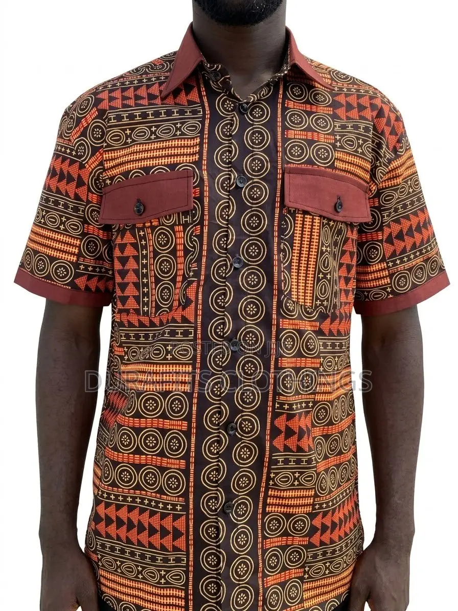 Men’s Dual-Pocket Tribal Motif African Print Shirt