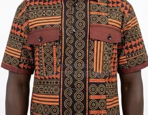 Men’s Dual-Pocket Tribal Motif African Print Shirt