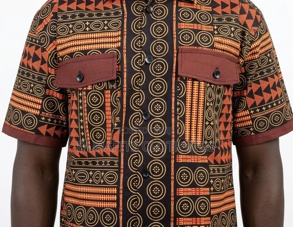 Men’s Dual-Pocket Tribal Motif African Print Shirt
