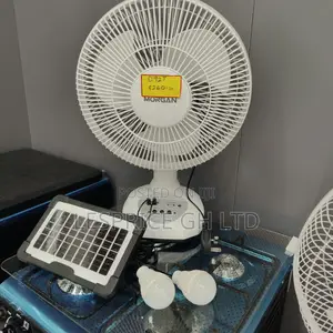 Rechargeable Fan With Solar Panel, USB Port,LED Light and 2 Free Bulbs