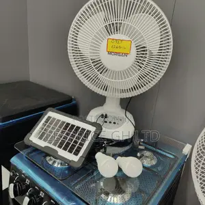 Rechargeable Fan With Solar Panel, USB Port,LED Light and 2 Free Bulbs