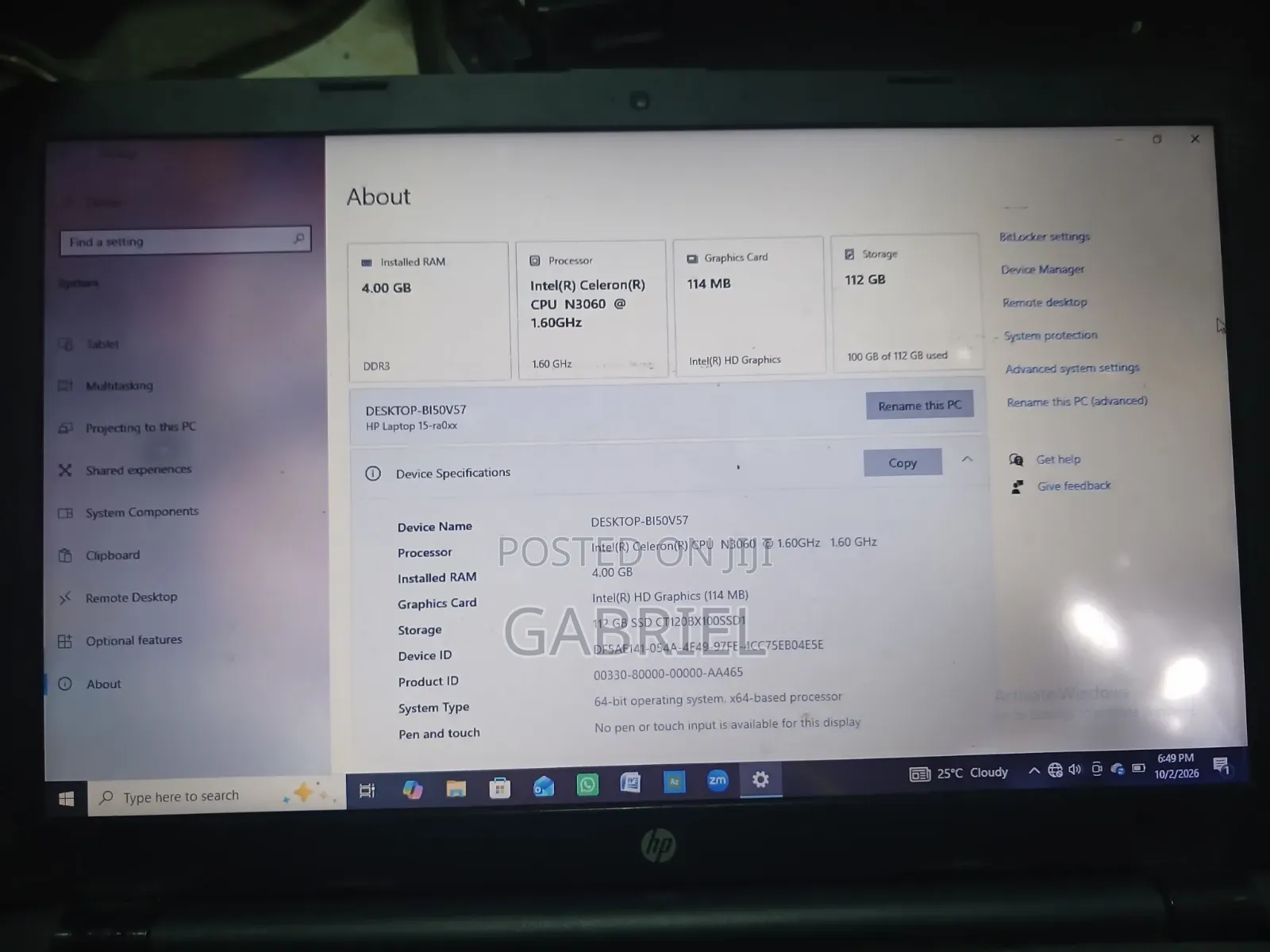 Laptop HP 15-ra003nia 4GB Intel Core i3 SSD 128GB