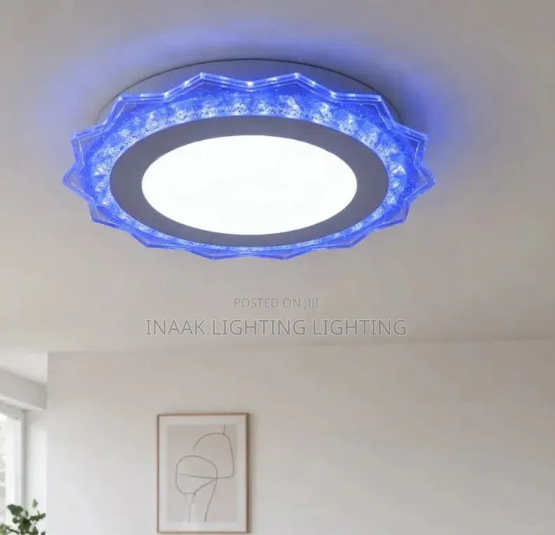 Modern Round LED Ceiling Light With Blue Crystal Border