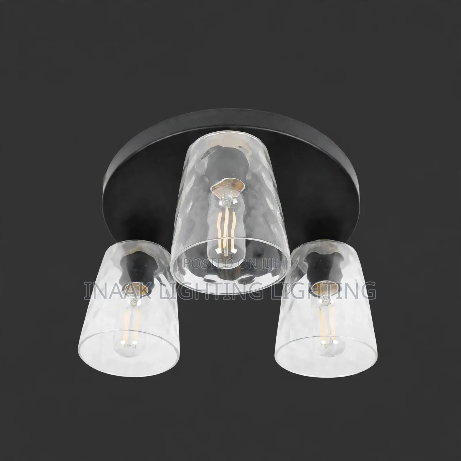 3-Head Ceiling Light - Black Base With Clear Glass Cups