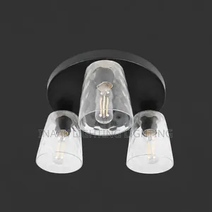 3-Head Ceiling Light - Black Base With Clear Glass Cups