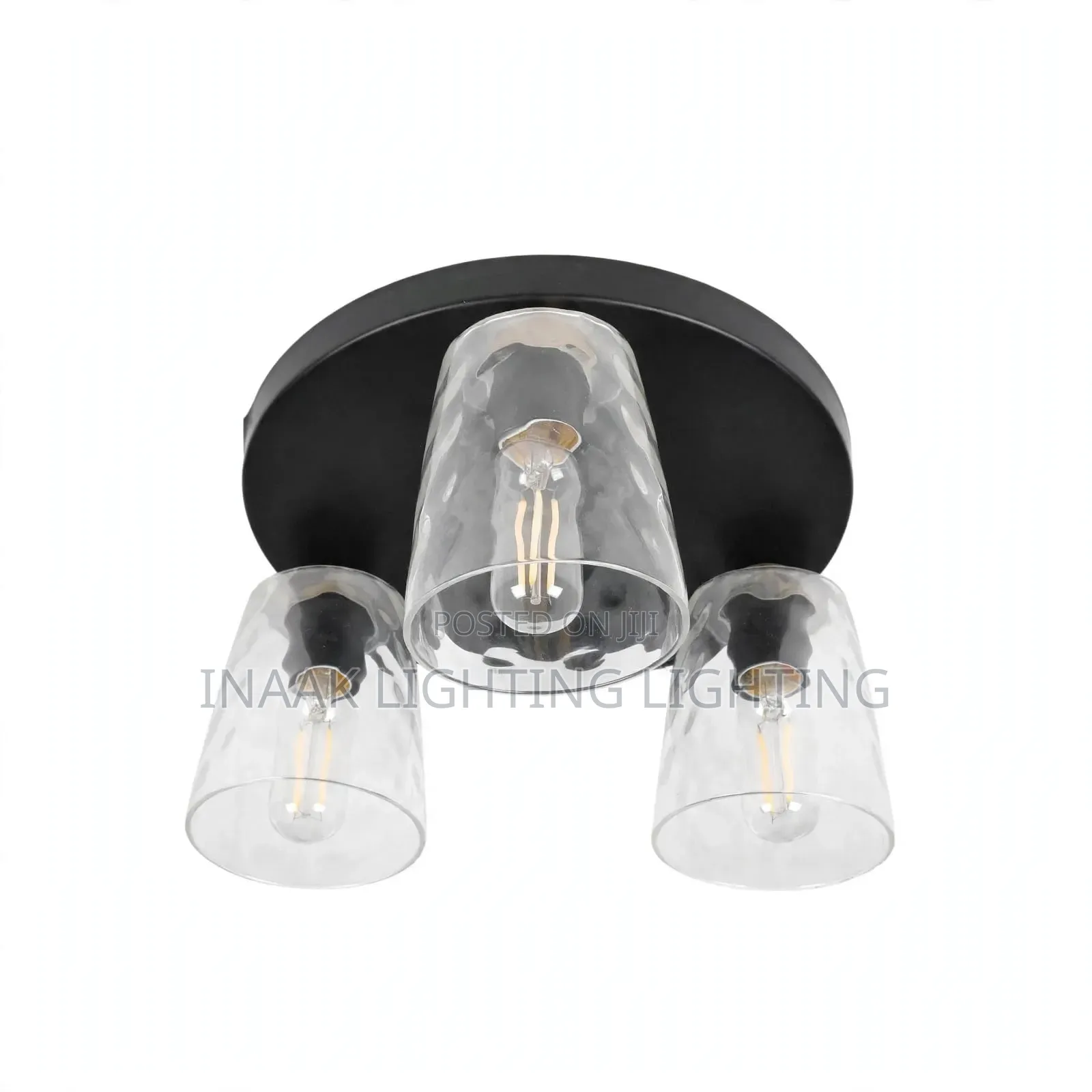 3-Head Ceiling Light - Black Base With Clear Glass Cups