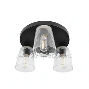 3-Head Ceiling Light - Black Base With Clear Glass Cups