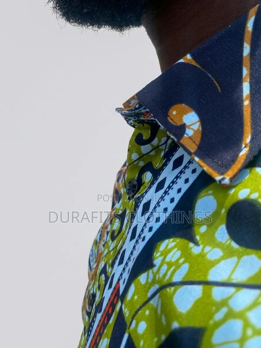 Men’s Olive & Orange Scroll African Print Shirt