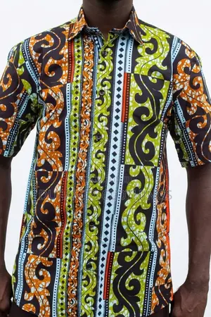 Men’s Olive & Orange Scroll African Print Shirt