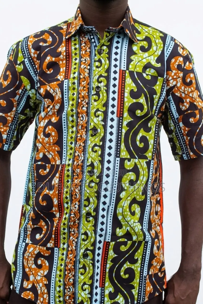 Men’s Olive & Orange Scroll African Print Shirt