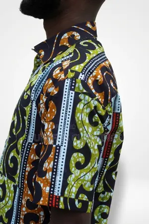 Men’s Olive & Orange Scroll African Print Shirt