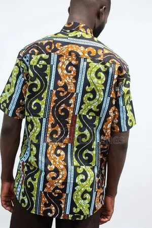 Men’s Olive & Orange Scroll African Print Shirt