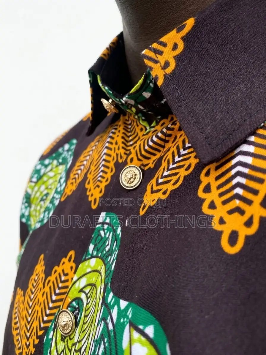 Men’s Green Floral Wave African Print Short-Sleeve Shirt