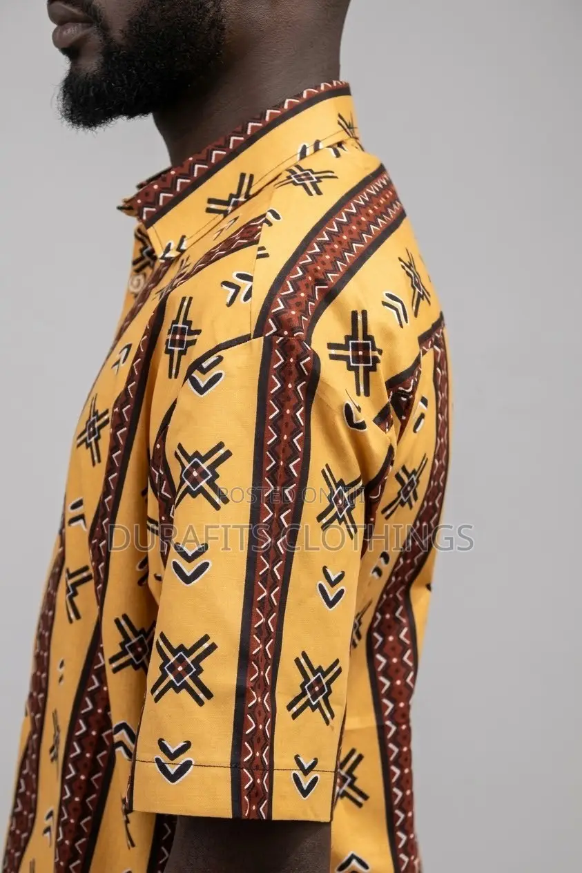 Men’s Mustard Yellow Tribal African Print Short-Sleeve Shirt
