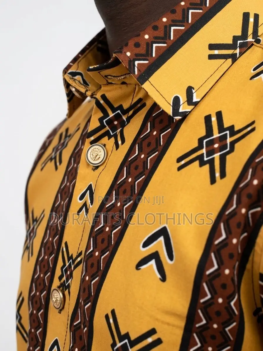 Men’s Mustard Yellow Tribal African Print Short-Sleeve Shirt