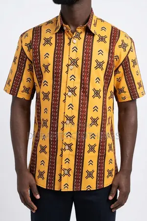 Men’s Mustard Yellow Tribal African Print Short-Sleeve Shirt